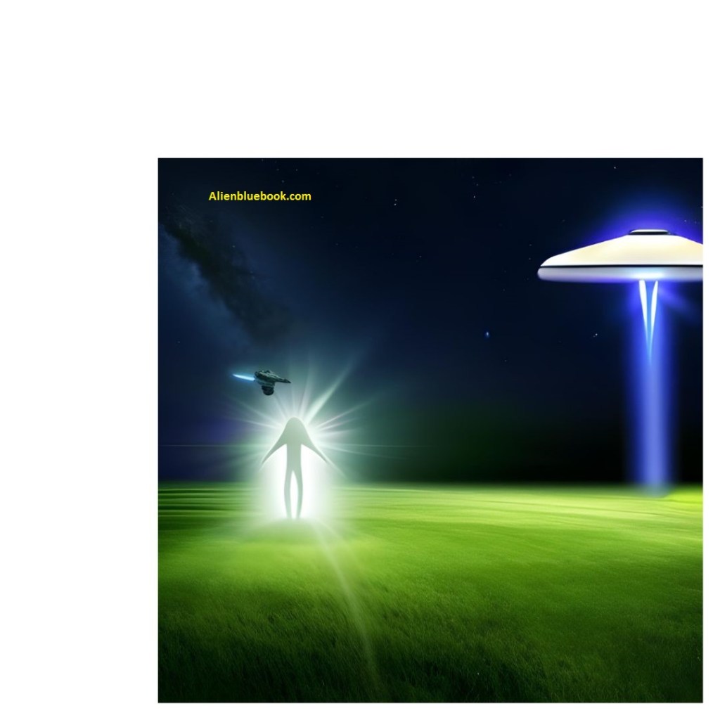 Image of an alien abduction, a UFO is pictured with an abductee.